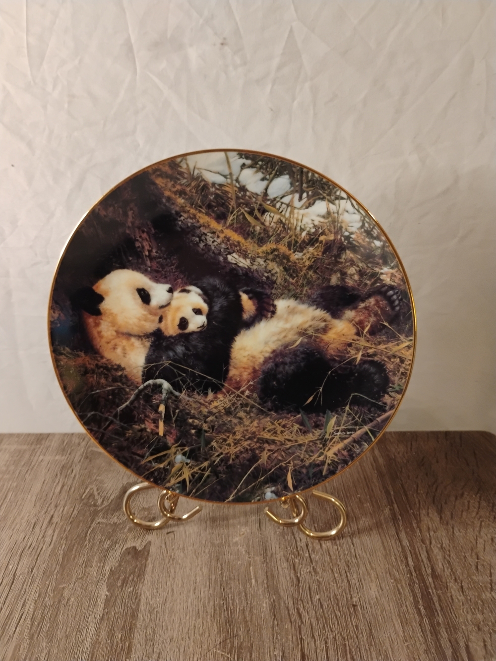 Decorative Panda Collector Plate in Black, White, Brown